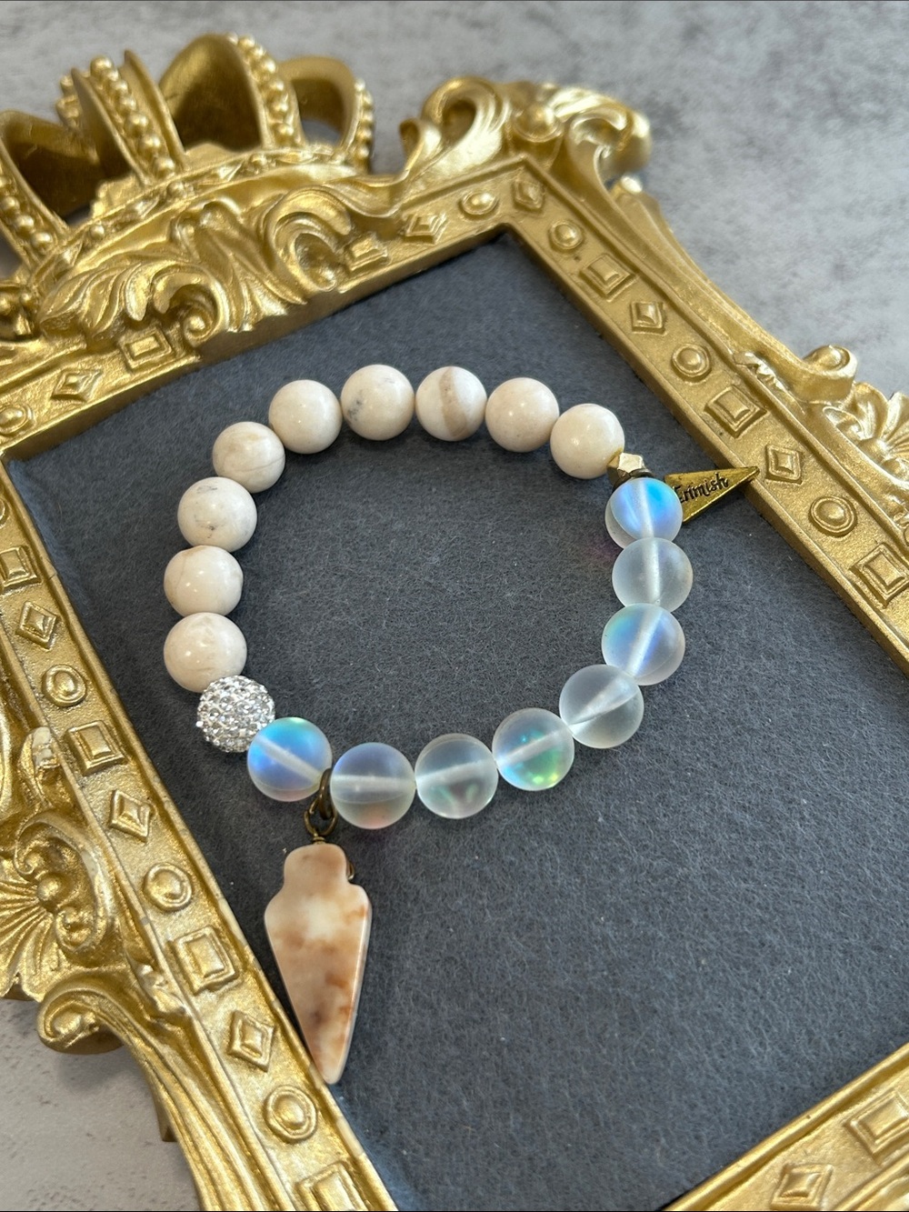 Erimish Ivory Stone & Iridescent Frosted Mermaid Glass Bead Bracelet with Charm